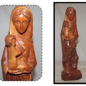 Vintage Hand Carved Wood Virgin Mary & Baby Jesus Statue, Holy Mother, Catholic, Religious Madonna figurine