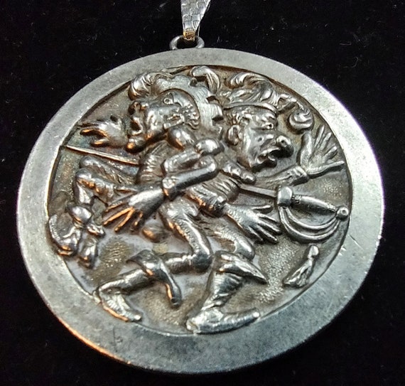 Vintage Silver Tone Metal Coin Medallion Pendant,… - image 4