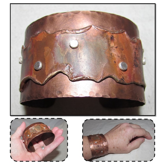 Handmade Wide Brutalist Style Copper Cuff Bracelet - image 1