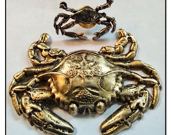 2 - Vintage Gold & Silver Tone Crab Pins, Astrological Cancer