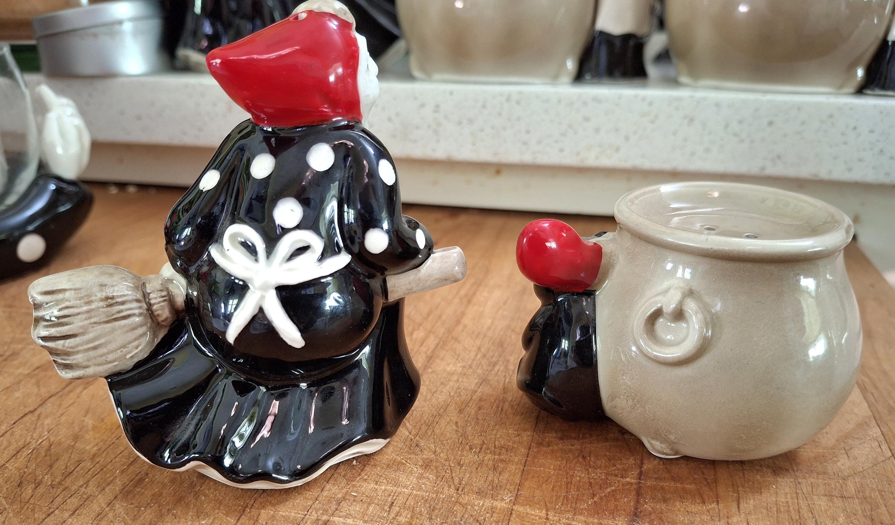 Vintage 1979 Ceramic Fitz and Floyd - Witch on Broom & Cat With