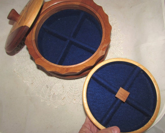 Vintage Handmade Wood Inlaid Round Jewelry Box wi… - image 7