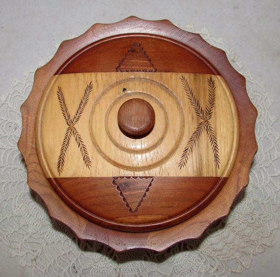 Vintage Handmade Wood Inlaid Round Jewelry Box wi… - image 3