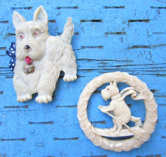 Vintage Off-White Celluloid Scottie or Westie Dog… - image 6