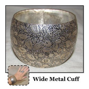 Vintage Wide Silver Tone Embossed Cuff Bracelet