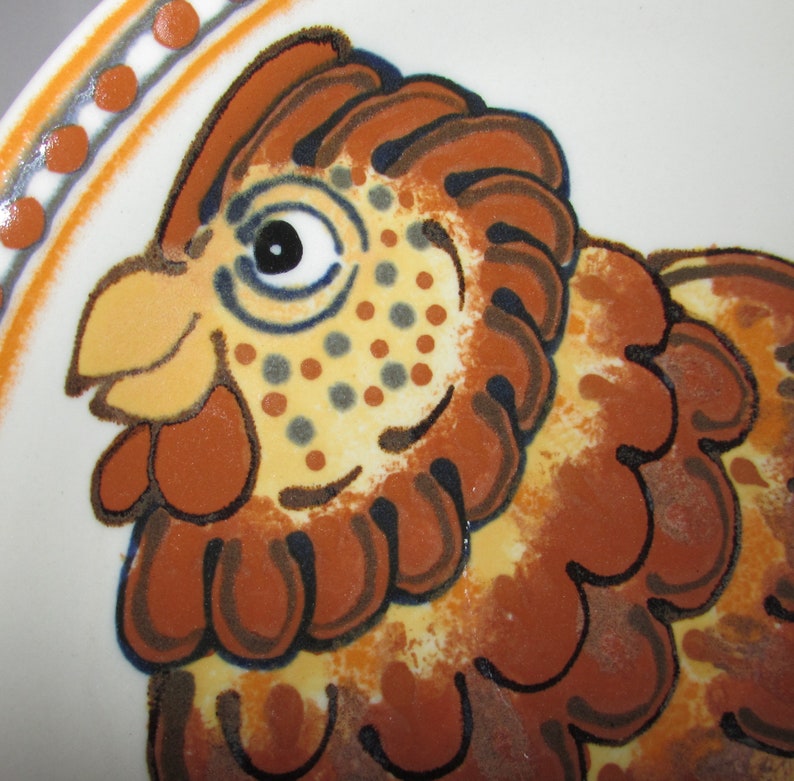 2 - Vintage Hand Painted Art Pottery Serving Bowl & Plate, Chicken Hen ...