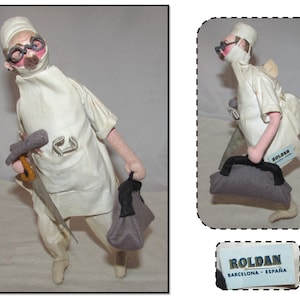 Vintage Spanish Cloth Doll Doctor Surgeon Man by Roldan, Spain