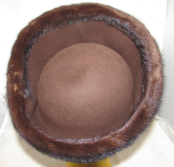 Vintage Tall Brown Wool Felt Hat with Brown Mink … - image 4