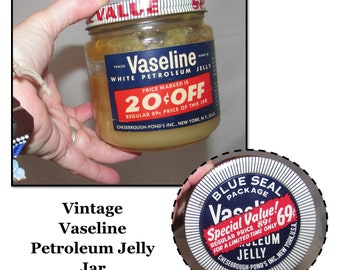 Vintage Advertising, Glass Jar, Vaseline Petroleum Jelly - Blue Seal Package by Cheesebrough Ponds