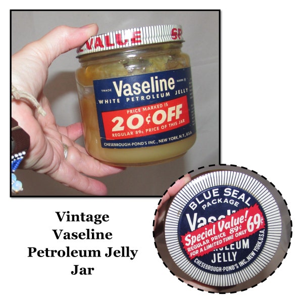 Vintage Advertising, Glass Jar, Vaseline Petroleum Jelly - Blue Seal Package by Cheesebrough Ponds