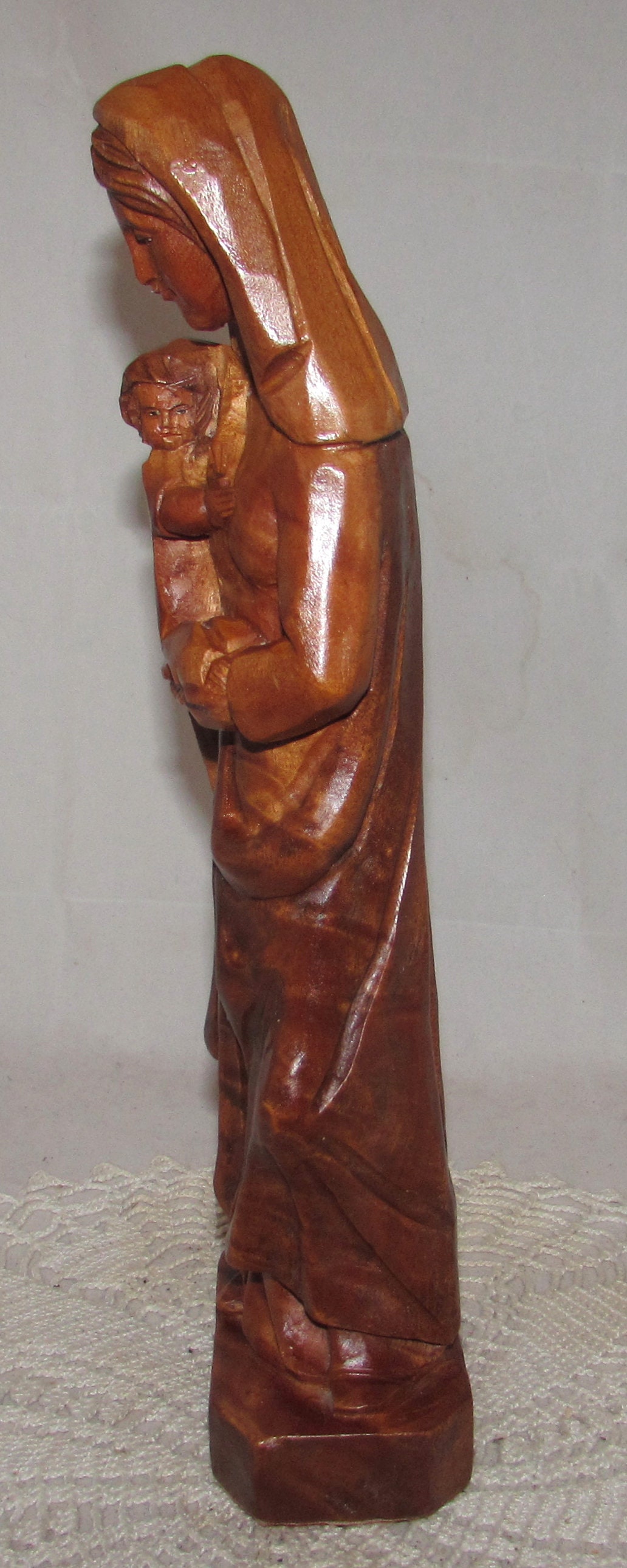 Vintage Hand Carved Wood Virgin Mary & Baby Jesus Statue, Holy Mother ...