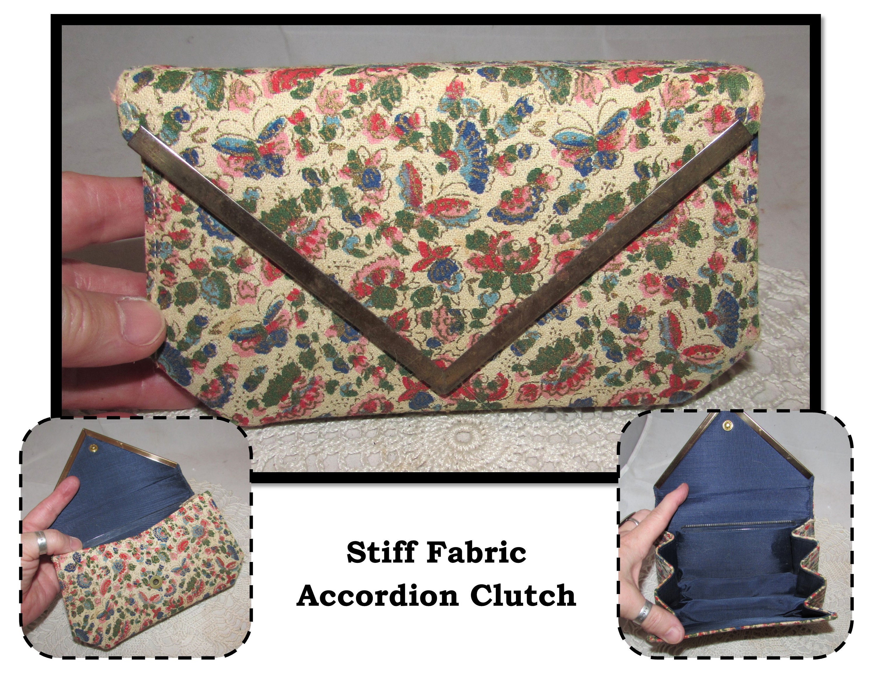 Vintage Stiff Fabric Accordion Clutch Purse w/ Snap Closure Etsy