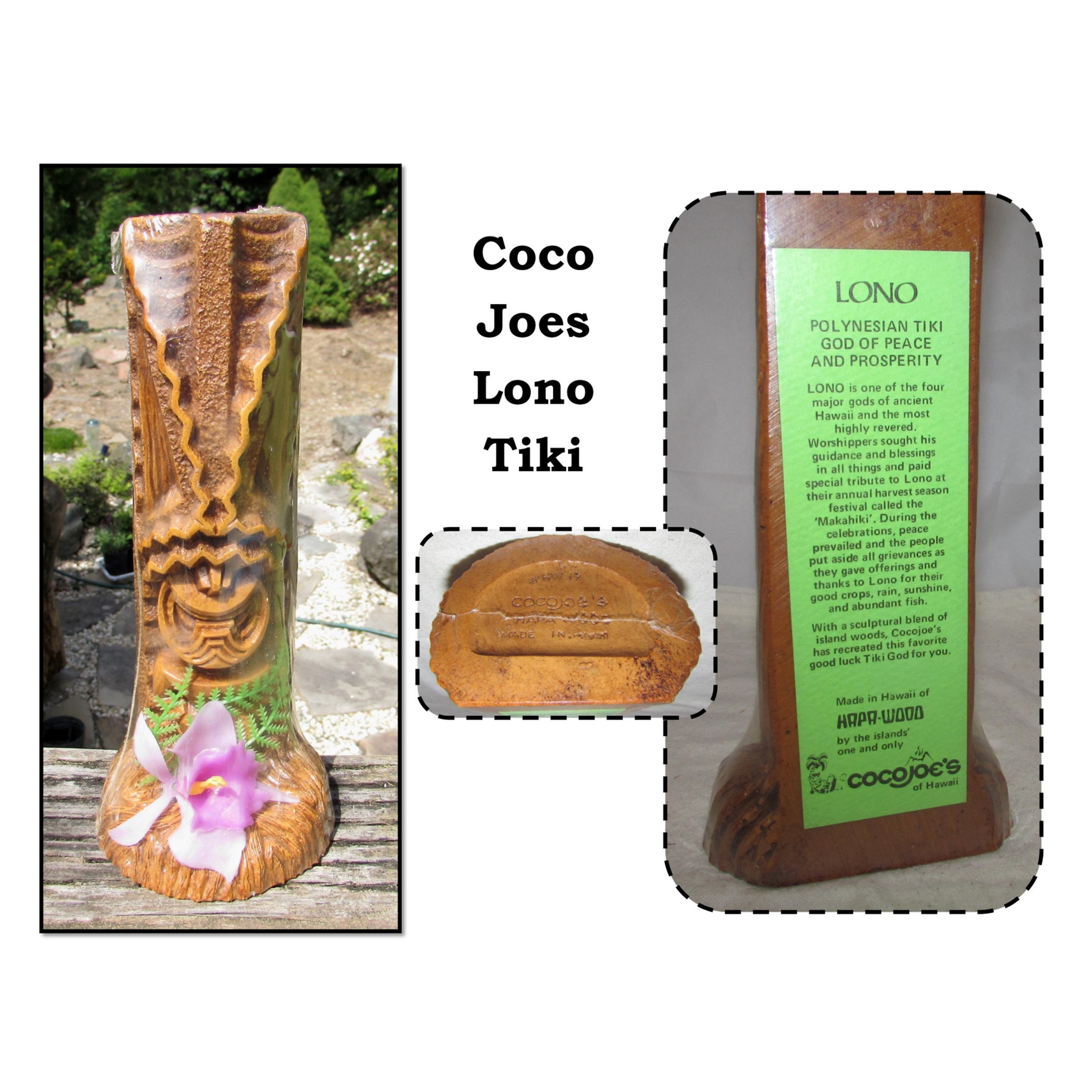Vintage Coco Joe's Hapa Wood Lono Tiki God Figurine, Souvenir From