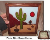 Vintage Framed Ceramic Tile Trivet Wall Plaque by Fiesta Tiles, Desert Cactus Theme