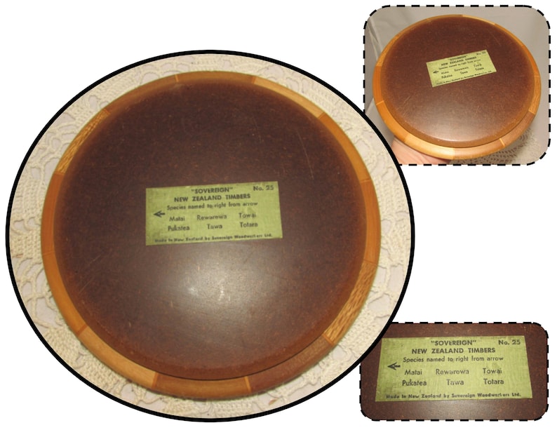 6 types of wood Vintage Souvenir Wooden Trivet from New Zealand Timbers by Sovereign Woodworkers