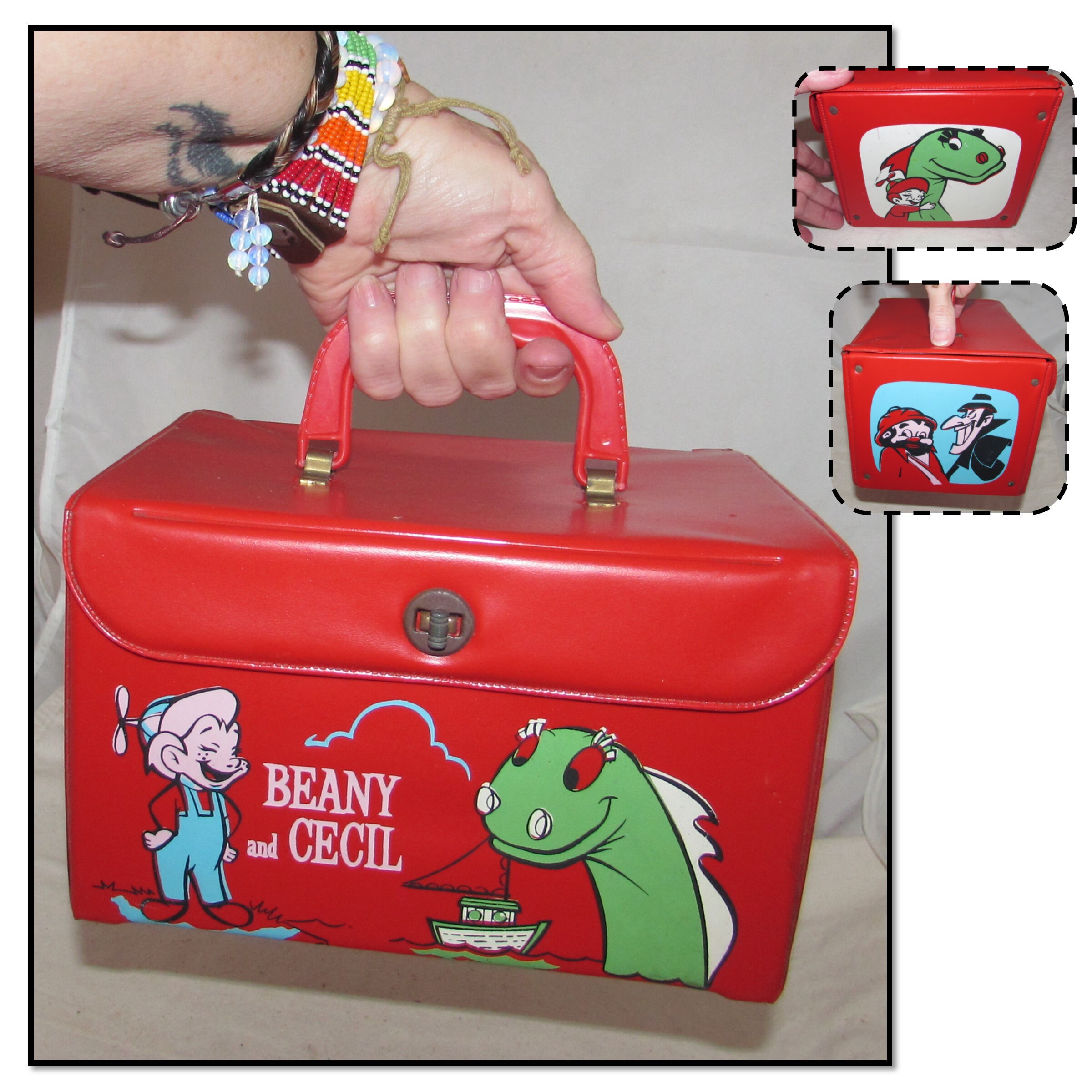Vintage 1961 Red Vinyl Lunchbox Case Featuring Beany & Cecil