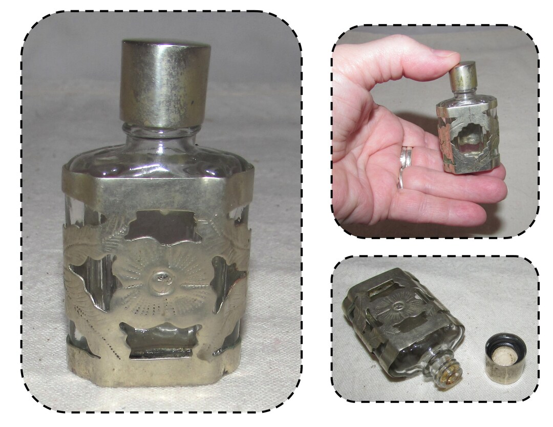 Vintage Small Glass Perfume Bottle With Pierced Silver Plated Etsy