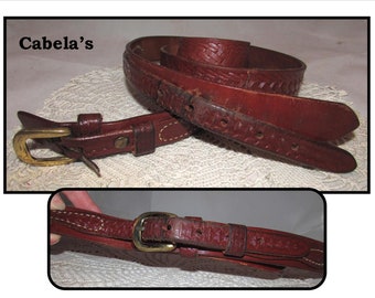Vintage XL Tooled Brown Leather Belt W/ Brass Removable  display picture 2