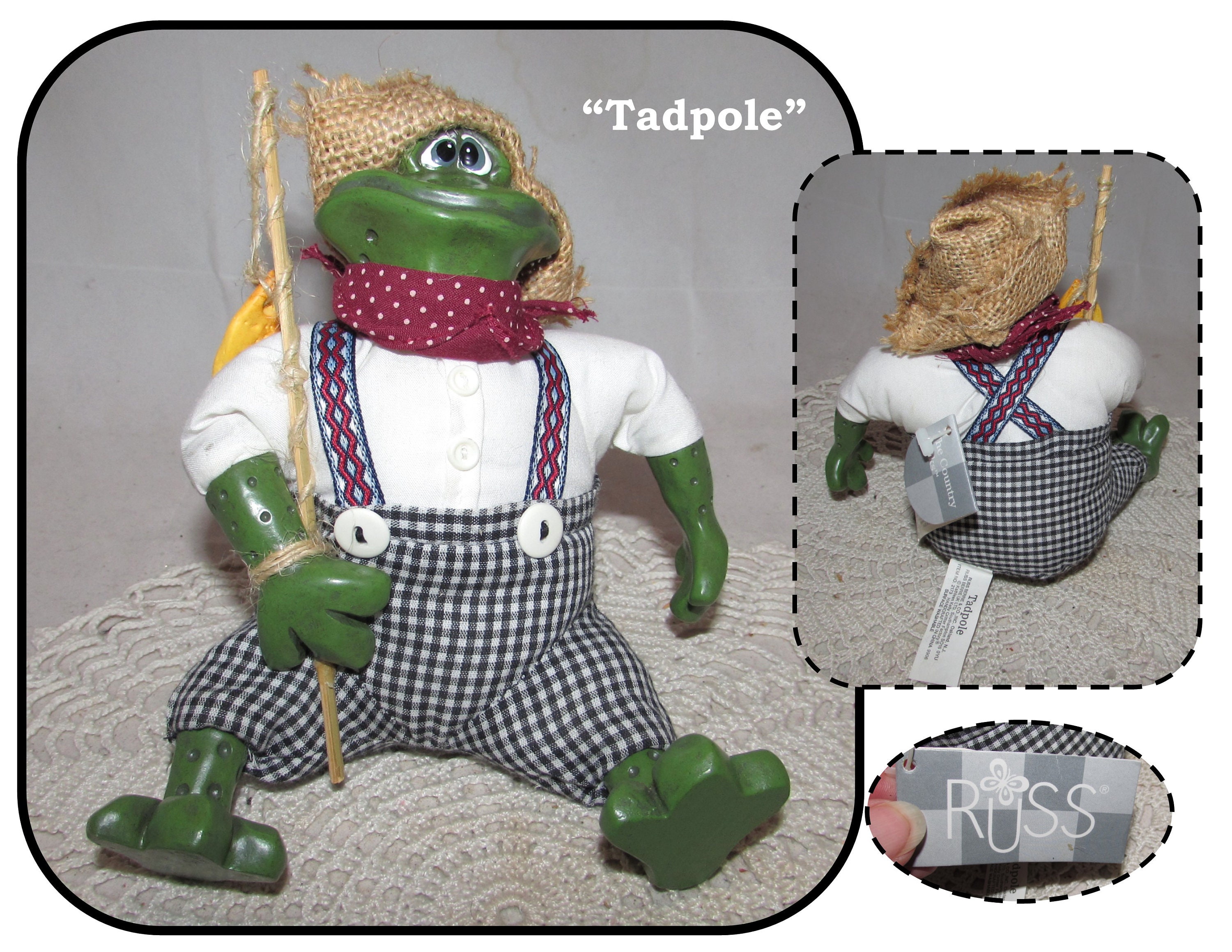 Vintage Russ Berrie Boy Frog with Straw Hat & Fishing Pole Etsy