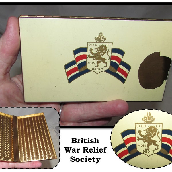 Vintage Brass Cigarette Case Holder Box with Dieu Et Mon Droit, Rampant Lion, Henriette