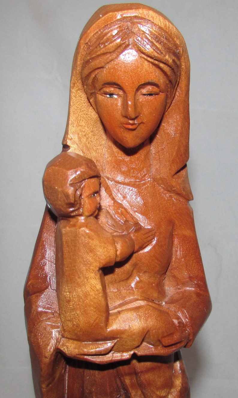 Vintage Hand Carved Wood Virgin Mary & Baby Jesus Statue Holy - Etsy