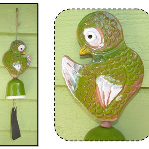 Vintage Pacific Stoneware California Pottery, Green Bird Mobile Wind Chime Bell