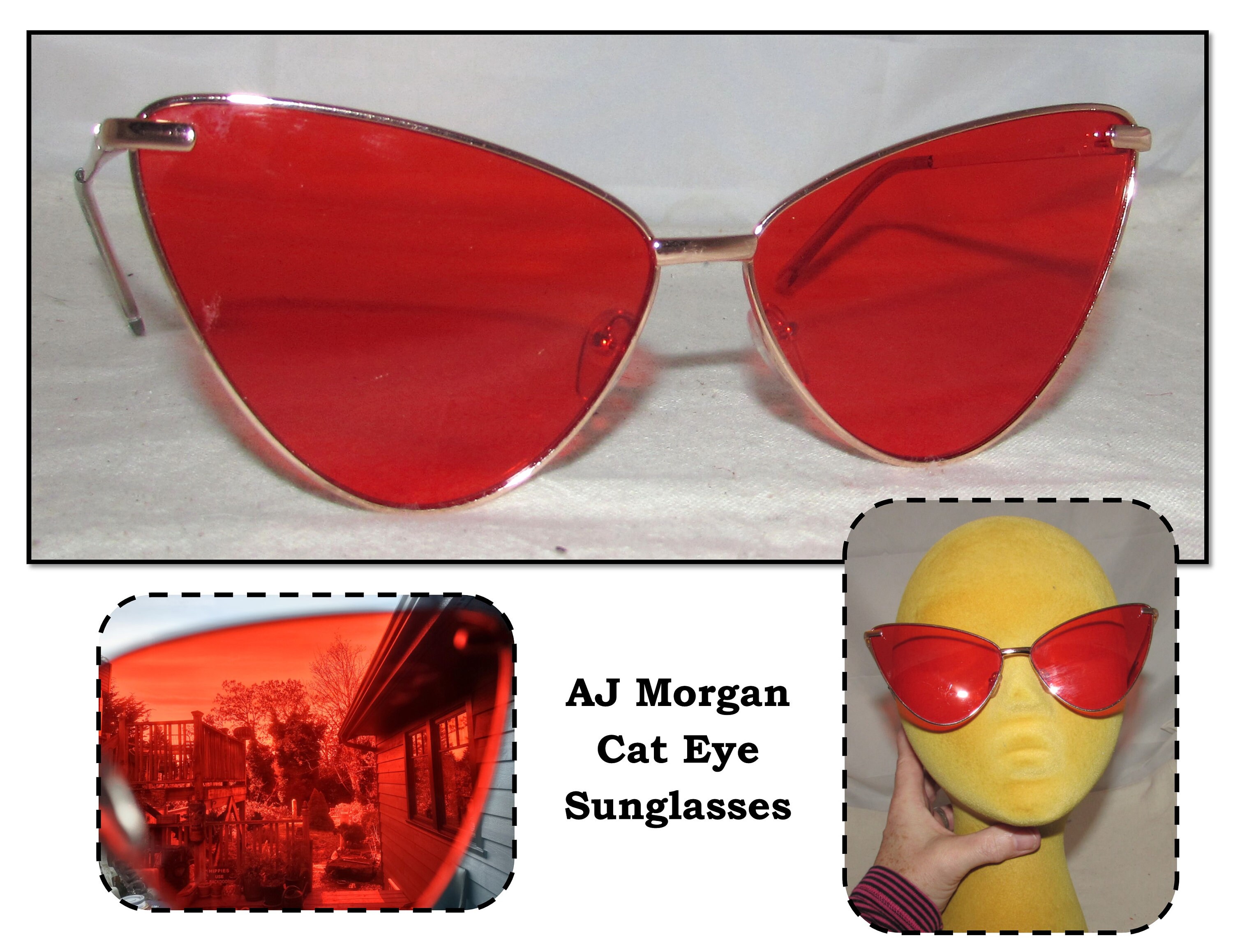 Vintage Bright Red Plastic Len Sunglasses by Aj Morgan 88472 Large Cat Eye