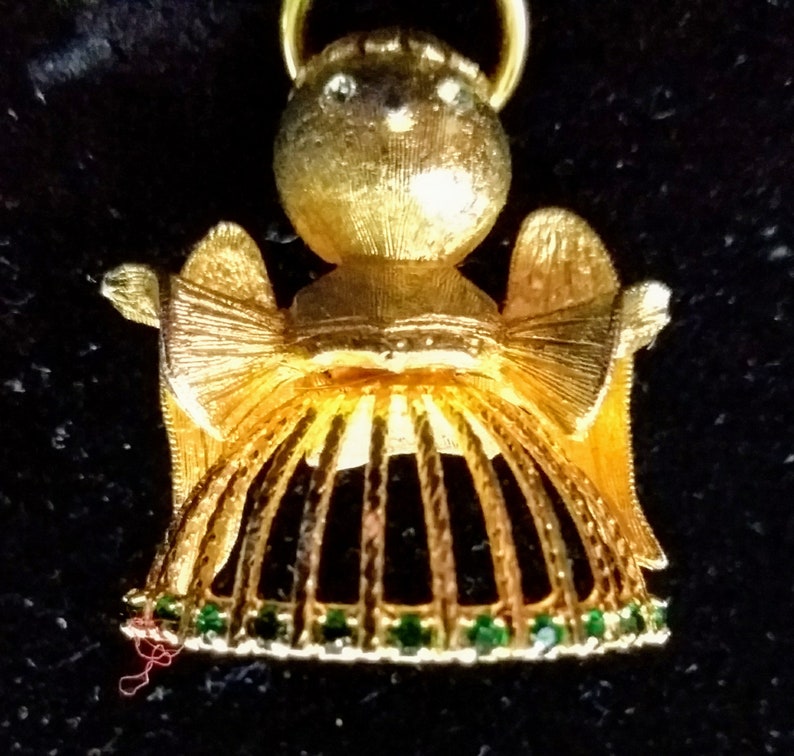 Vintage Textured Gold Tone Angel Pin Brooch W/ Green Etsy