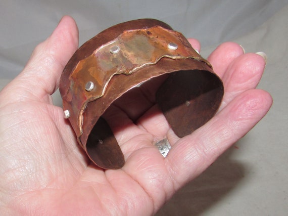 Handmade Wide Brutalist Style Copper Cuff Bracelet - image 5