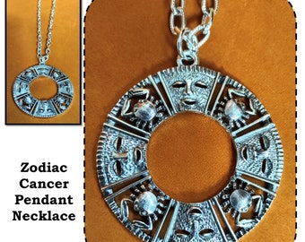 Vintage Silver Tone Metal Chain Necklace with Zodiac Cancer Crab Medallion Pendant by Sarah Coventry