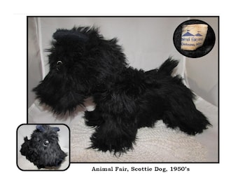 Vintage Stuffed Black Scottish Terrier, Scottie Dog Plush Toy by Animal Fair