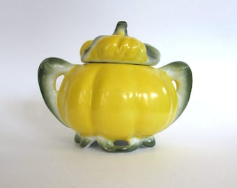 Vintage Bright Yellow Gourd Pumpkin Sugar Jam Trinket bowl