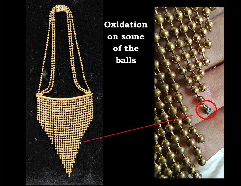 Vintage Brass Ball Chain V Shaped Necklace Etsy