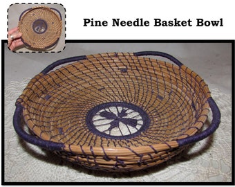 Handmade Woven Pine Needle Basket Bowl w/ Purple Accents