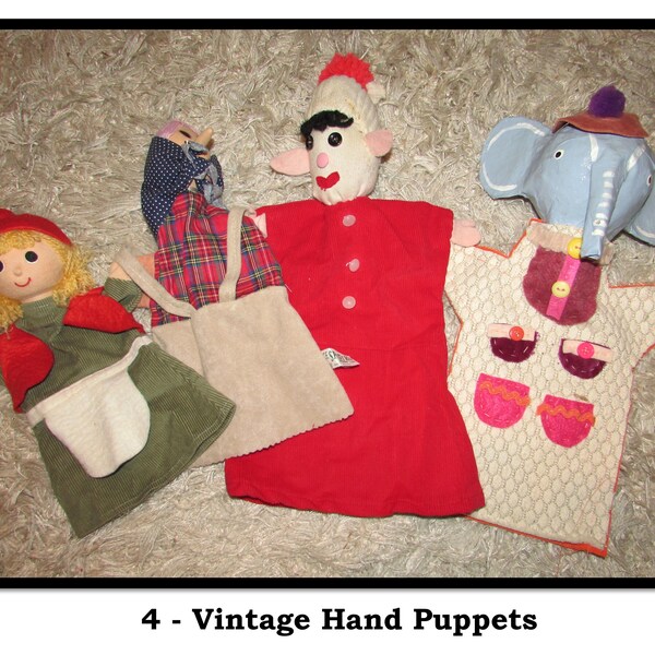FOUR - Cloth Hand Puppets, 2 Spiel Ko Women, Elf Sock Puppet, Elephant Paper Mache