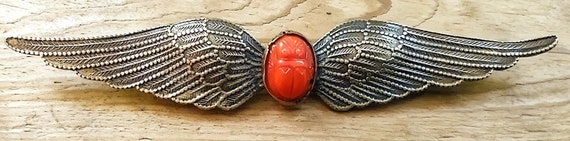 Vintage Winged Egyptian Revival Brooch Pin with O… - image 2