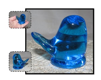 Vintage Bright Blue Art Glass Figurine, Blue Bird of Happiness, Unmarked