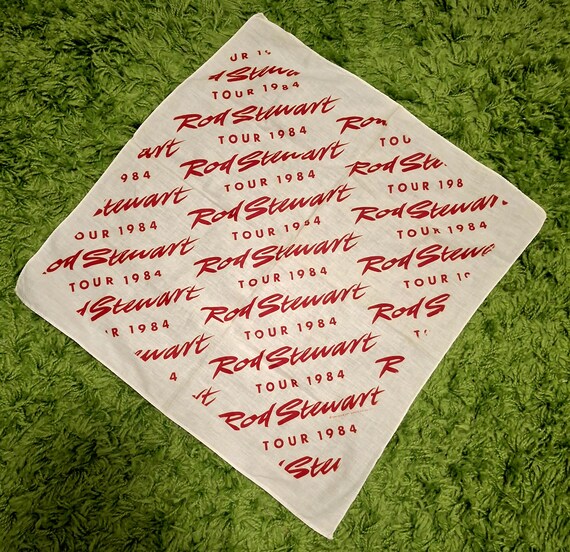 Vintage 1984 White Cotton Bandana, Rod Stewart Concert Tour - Etsy
