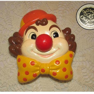 Vintage Musical Ceramic Clown Face Wall Plaque by Josef Originals, Plays &quot;The Candy Man&quot;, 70s, Childs room