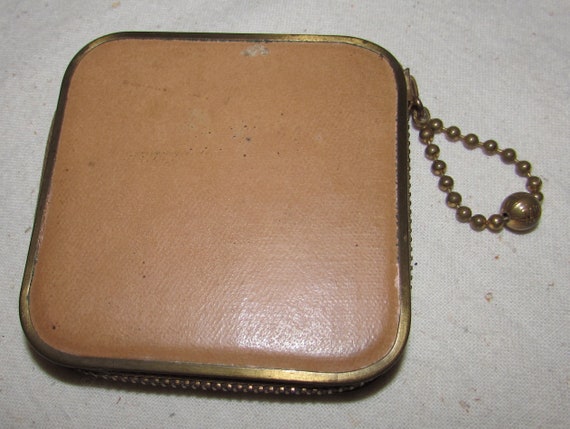Vintage Beige Painted Oil Cloth Square Zippered P… - image 2