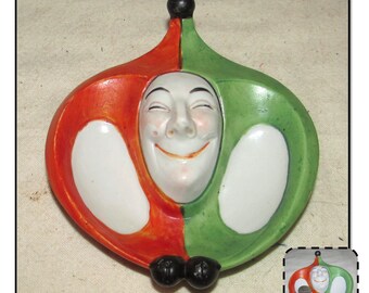 Vintage Porcelain Ring Pin Dish, Smiling Court Jester