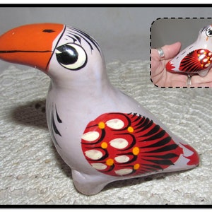 Vintage Small Pottery Tonala Parrot Bird Figurine,  Mexico