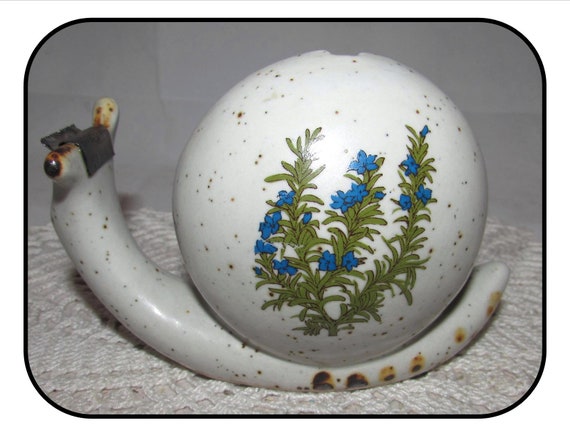vintage ceramic snail tape dispenser w blue flower pattern by etsy