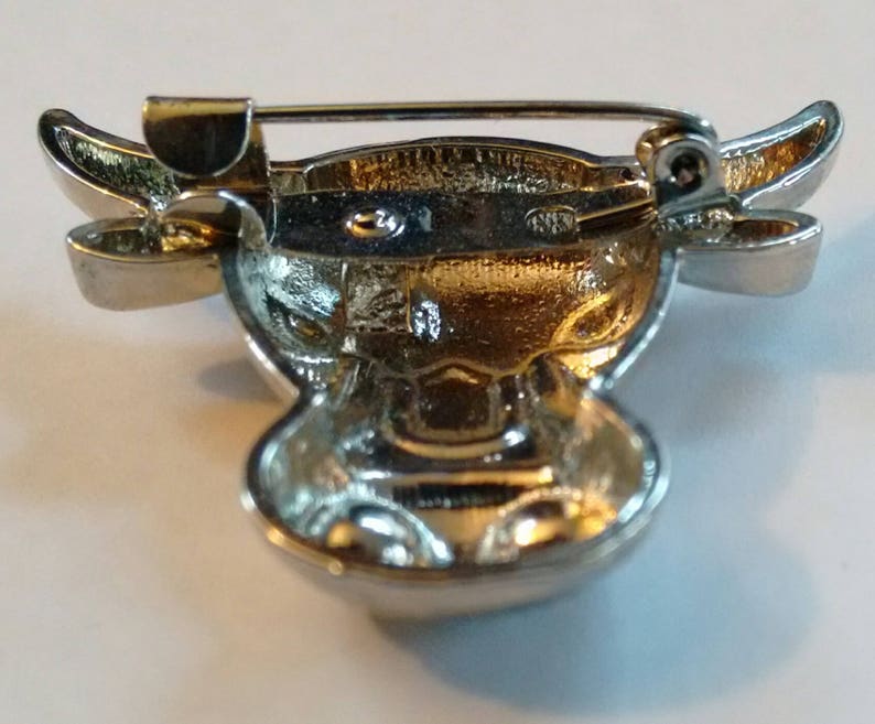 Highland Bull Vintage Silver tone Pin Brooch of Bull Head animal