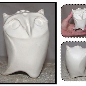 Vintage White Pottery Owl Figurine by Shelly Fredenberg, Rattle