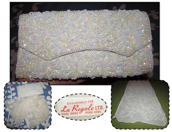 Vintage 1950s La Regale White Beaded Clutch Purse, Vintage Bride's