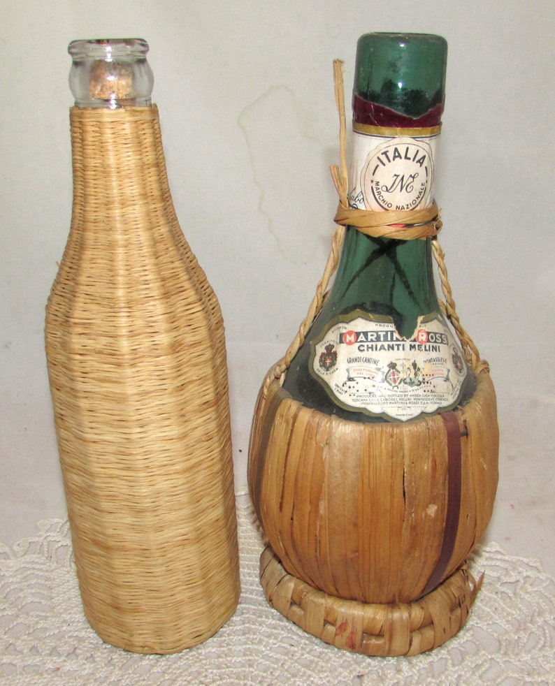 4 Vintage Wicker Raffia Wrapped Glass Wine Bottles La Etsy