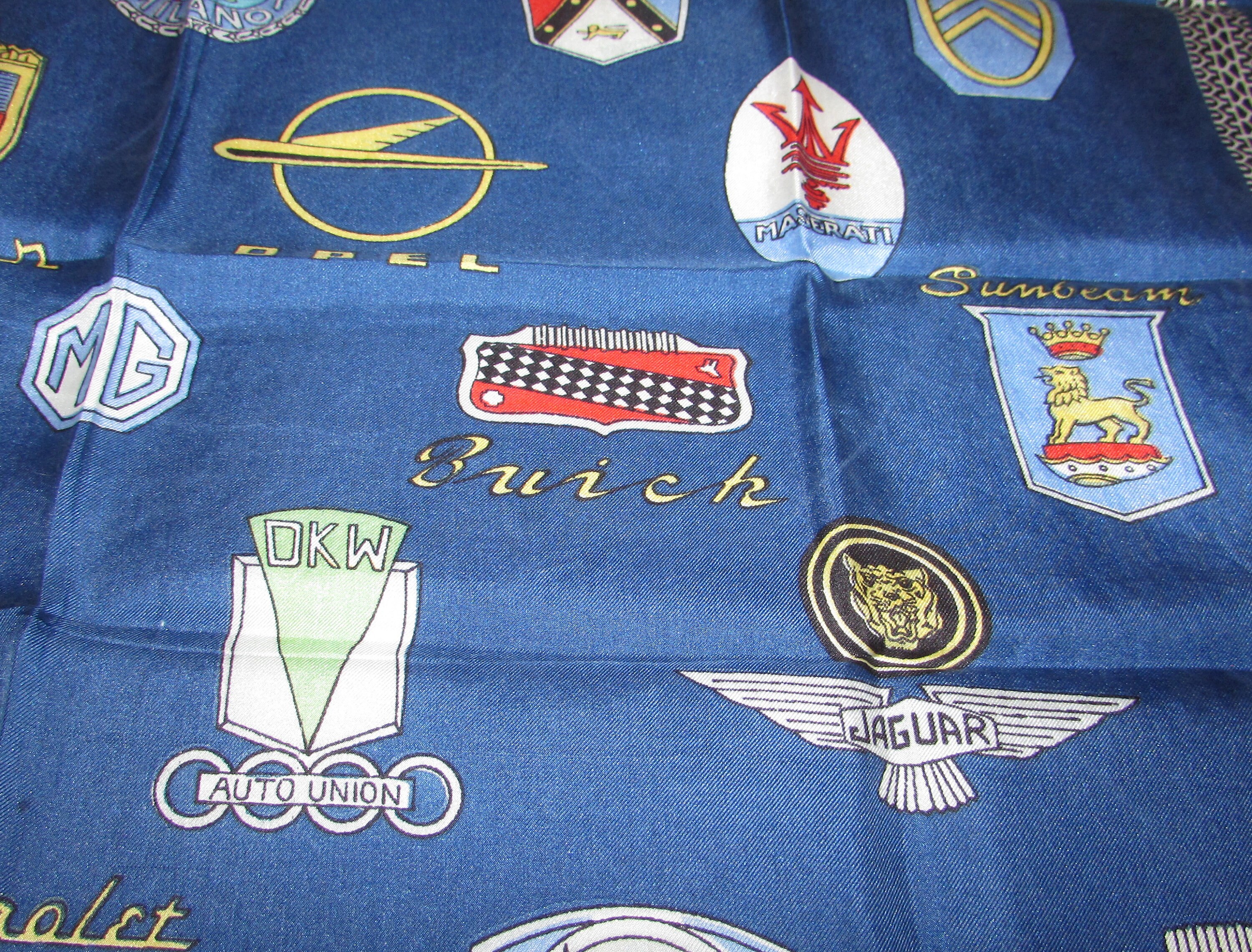 Vintage Silk Head Neck Scarf Blue With Colorful Automobile | Etsy