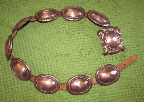 Lovely Vintage Copper Concho Leather Belt with Pe… - image 10