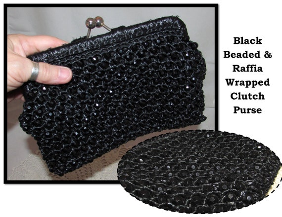 Black Raffia Clutch Bag